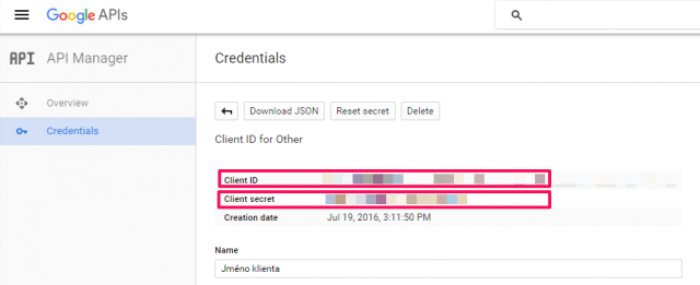 Autentifikace přístupu k API přes Google Developers Console